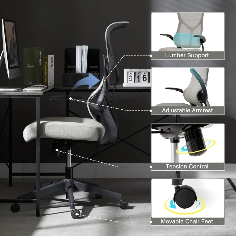 Ergonomic Mesh Office Chair with Lumbar Support, High-Back Design with Wheels Computer Swivel Desk Gaming Work Chair for Adults,