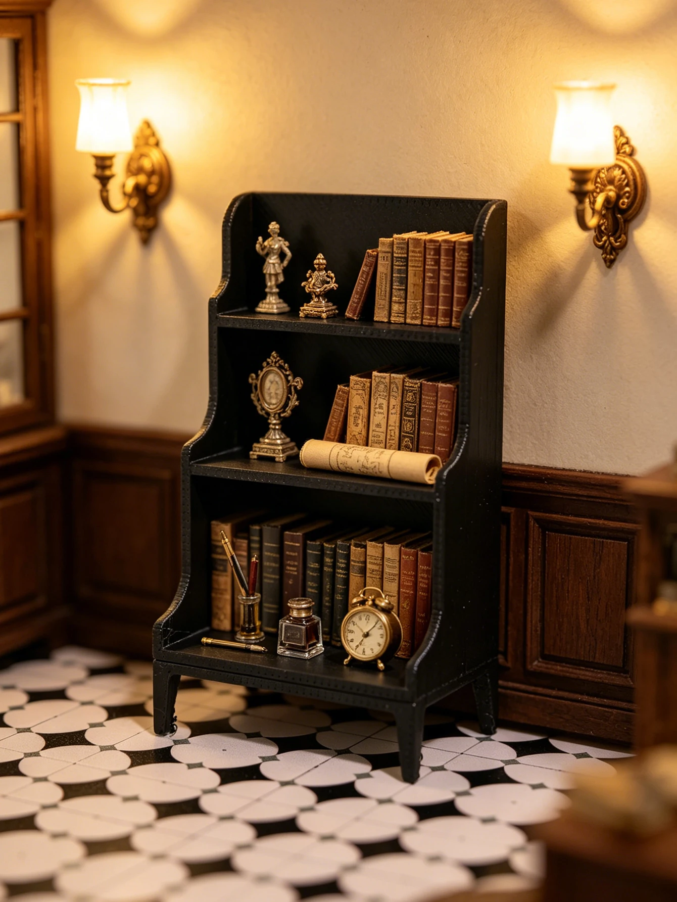 Miniatur-Dreistufiges Bücherregal, Aufbewahrungsschrank, Küchensideboard, geeignet für Puppenhaus-Modellhaus-Zubehör, Dekoration, Fotografie-Requisiten, Mikrolandschafts-Ornamente, Miniatur-Dekoration, kleine Geschenke, Werbegeschenke, Wohndekorationsartikel – Detail 1