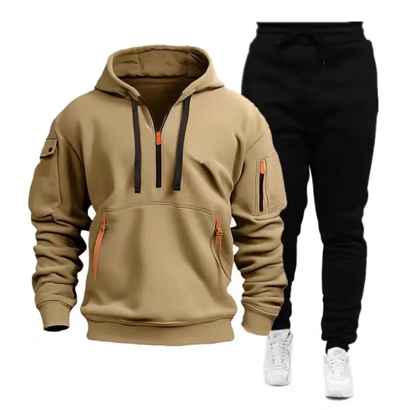 New Men\'s Hooded Sweater Leisure Sports Pullover Retro Harajuku Long Sleeve Zipper Multi-pocket Casual Loose Coat Street Wear