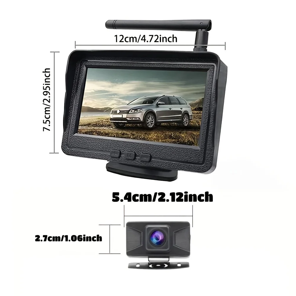 Wireless 10.92cm Digital Car Monitor with Dual Mounting Brackets+ Backup Camera Kit - AHD,Universal Fit for Cars, Trucks, Vans