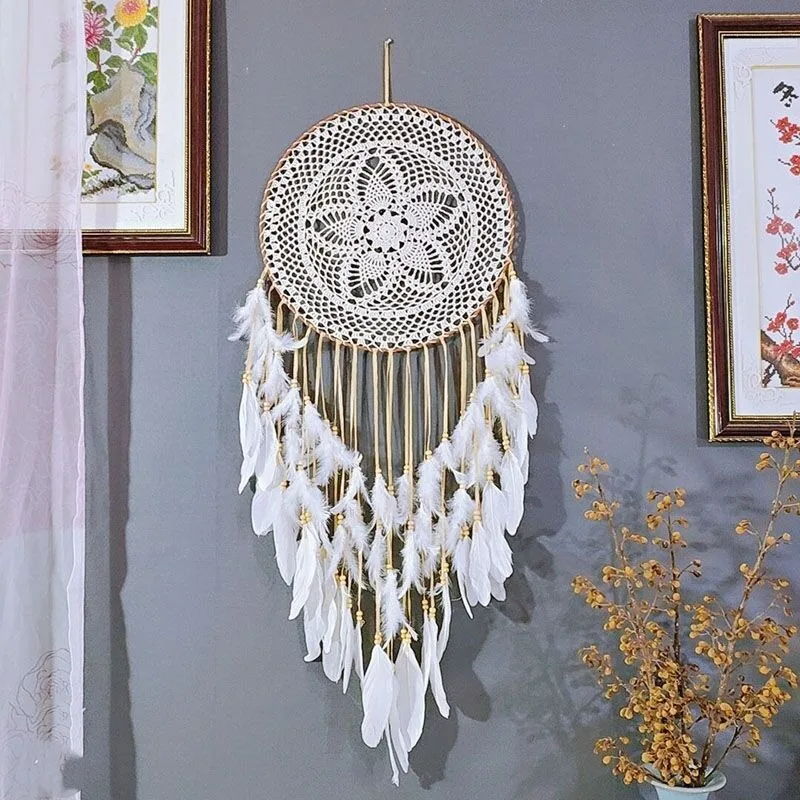 

Elegant Bohemian Dream Catcher Wall Hanging - Large Feather Wedding Decor for Room Aesthetic, Handmade Macrame Ornament