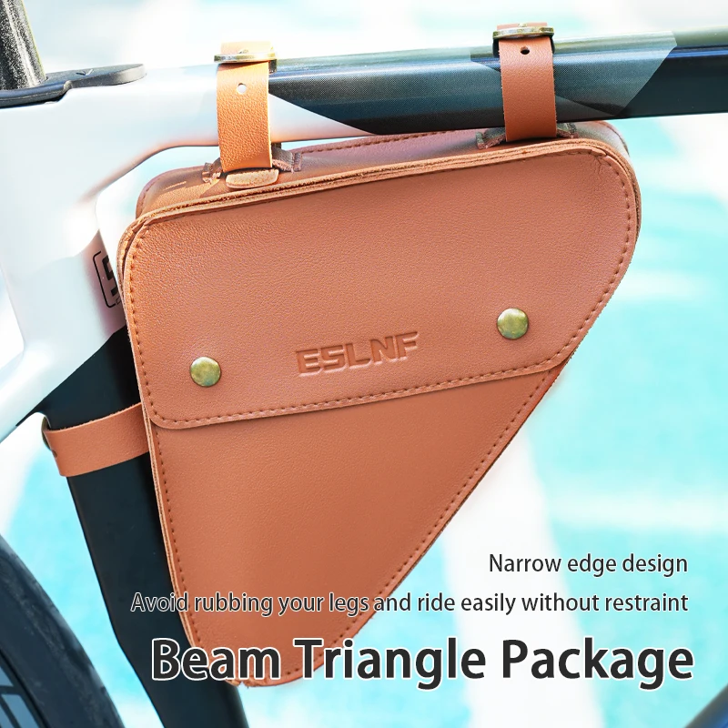 Image of ESLNF Retro Dreieckstasche Fahrrad PU Leder Fahrrad Vorderrahmen Ultraleichter Schlauch Kleines Paket Reparatur Werkzeugtasche Fahrradzubehör