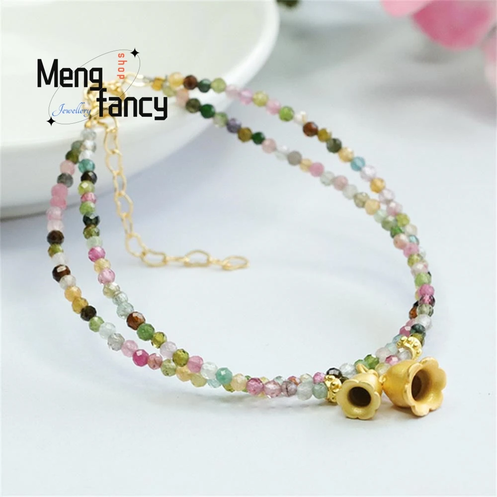Natural Candy Tourmaline Exquisite Elegant Simple High-grade Bracelet Double Loop Colourful Treasure Bell Orchid Fashion Jewelry