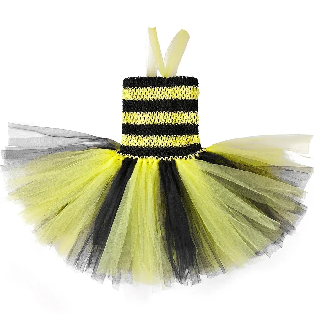 Girls Honeybee Costumes Bumble Bee Tutu Dress for Baby with Wings  Carnival Halloween Outfit Children Birthday Party Clothes