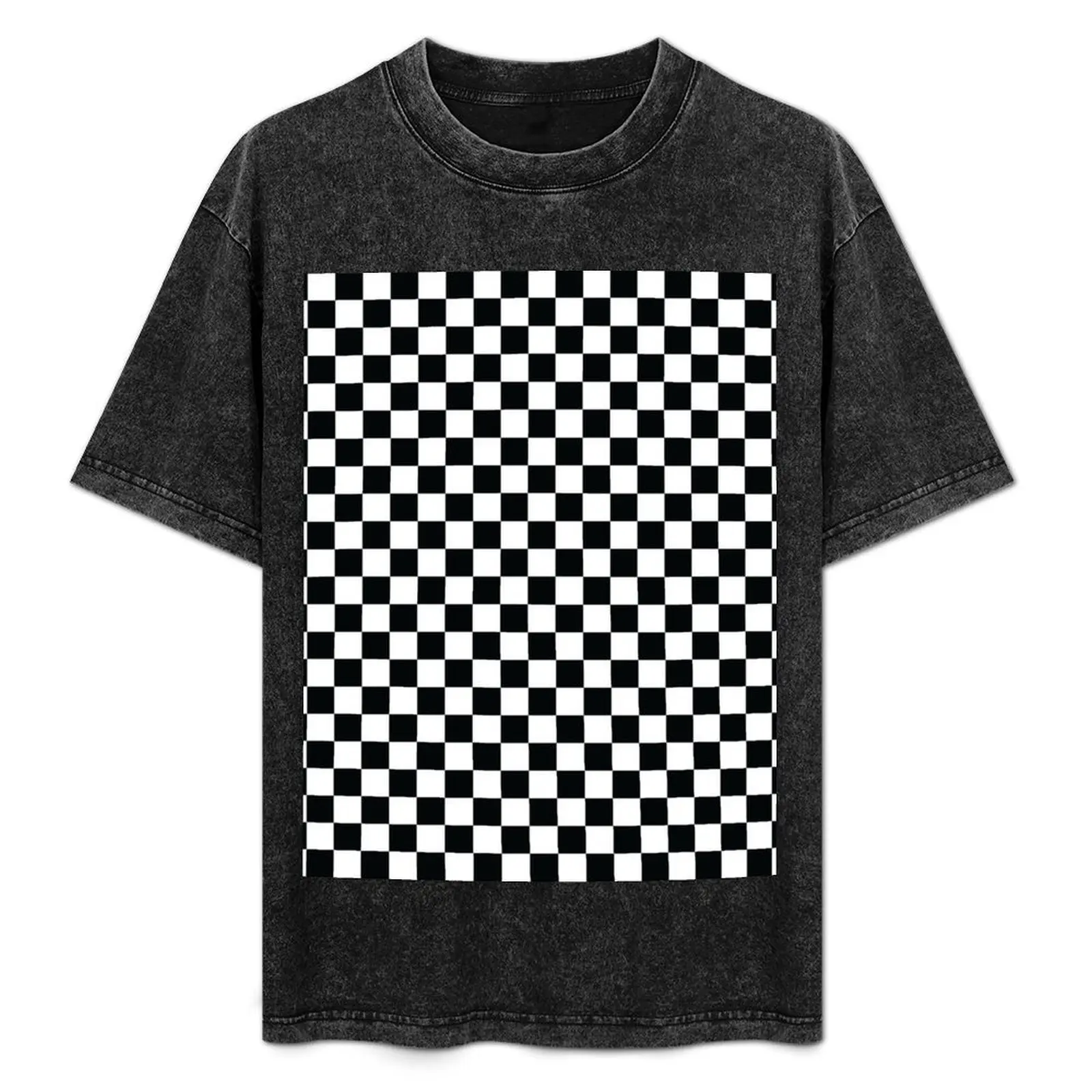 

Black + White Checkerboard T-Shirt Casual Loose Fit Short Sleeve T-Shirt