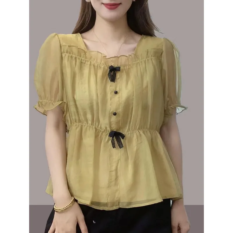 Chemises décontractées pour femmes, nouveau style, à la mode et haut de gamme, taille plissée, hauts polyvalents, 2025