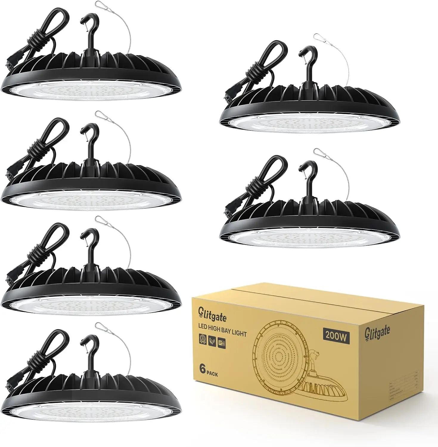 Lumière LED High Bay avec câble et prise US, lumières d'entrepôt, 200W, 28000strada, 5000K, 5 pieds