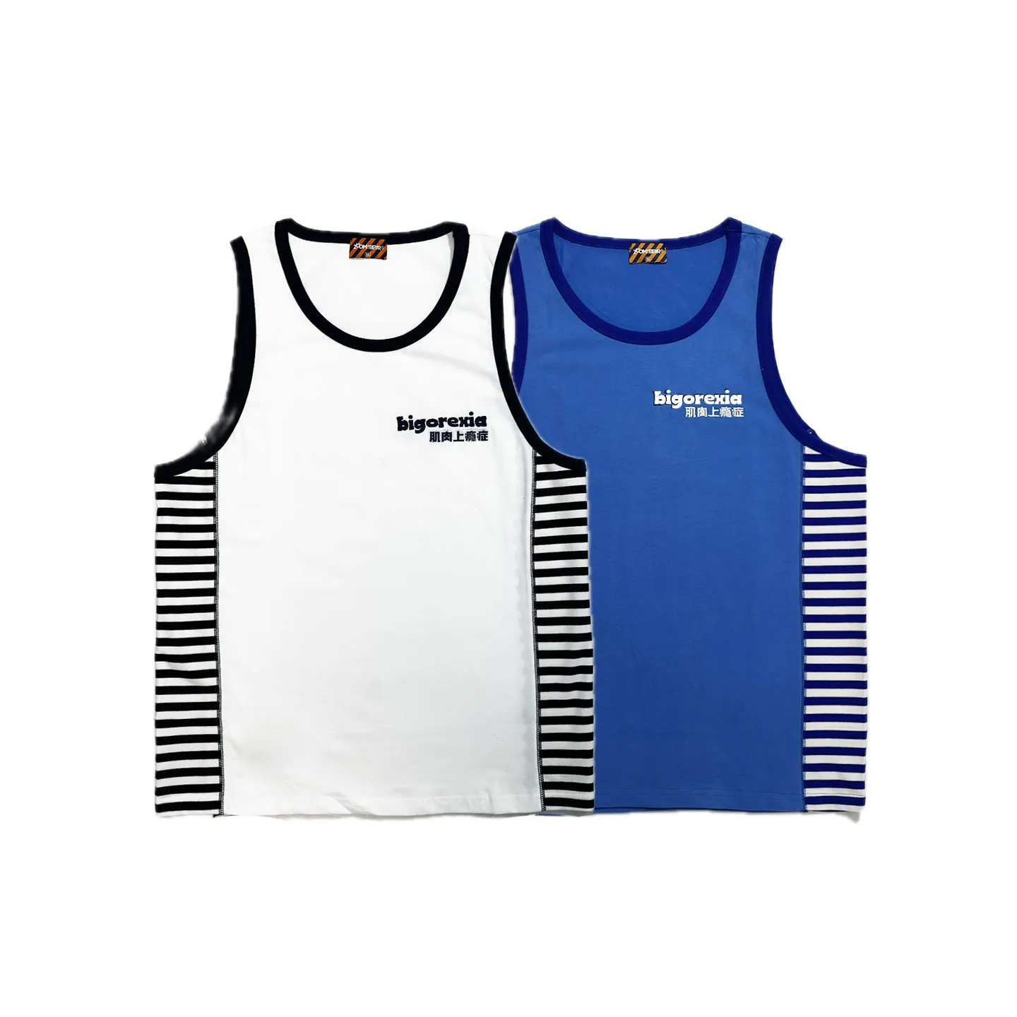 Bear's Tank Tops Gym Sleeveless Singlet, Men Striped Cotton Undershirt, Fitness Muscle Bear Gay Vest, Blue/White M L XL 2XL 3XL