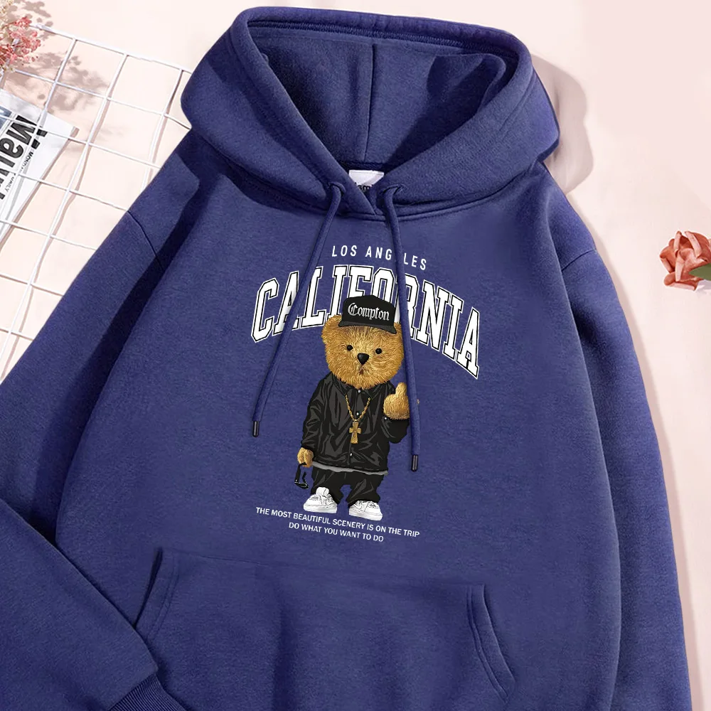 Hip Hop Bear Hoodie Men Los Angeles California Letter Hoodies Streetwear Hip Hop Sweatshirt Street Comfort Hoody Men's Clothing