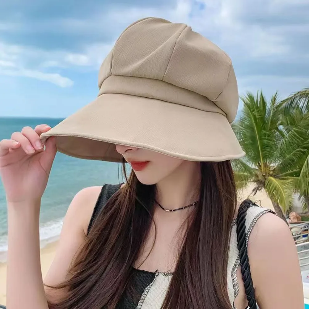 2024 Wide Brim Fisherman Hat Anti-Sun Anti-UV Equestrian Hat Trendy Adjustable Beret Lady