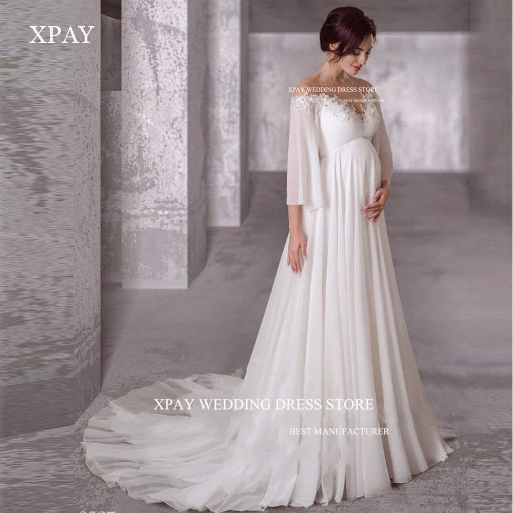 XPAY-Robe de Mariée en Mousseline de Soie pour Femme Enceinte, Tenue à Manches sulf, Col Transparent, Style Bohème, pour Patients Alternatifs, Quelle que soit l'Élégante Robe de Mariage