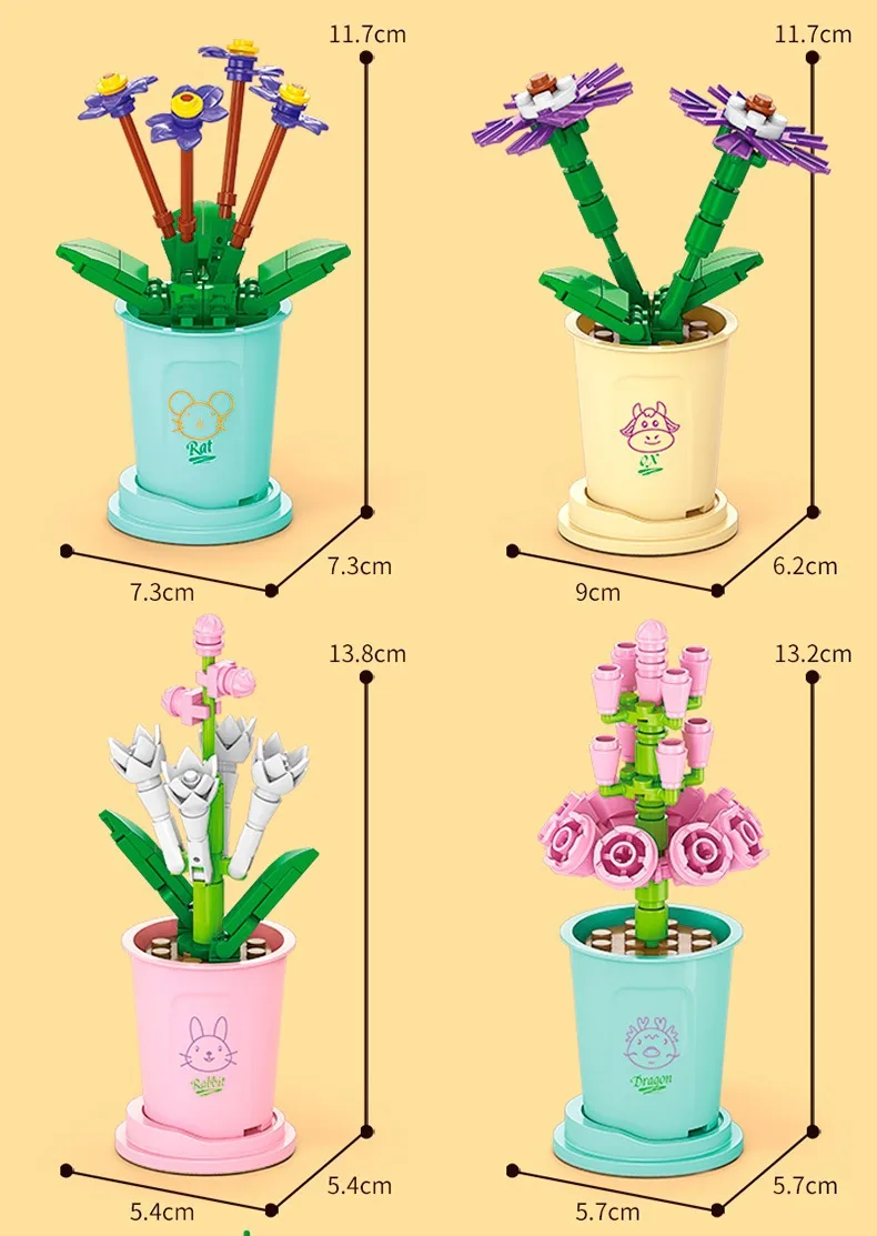 Hot Moc Blumen DIY Topfpflanzen Mikro landschaften Mini Kunst Bausteine setzt Modell Puppen Ziegel Mädchen Spielzeug Geschenke