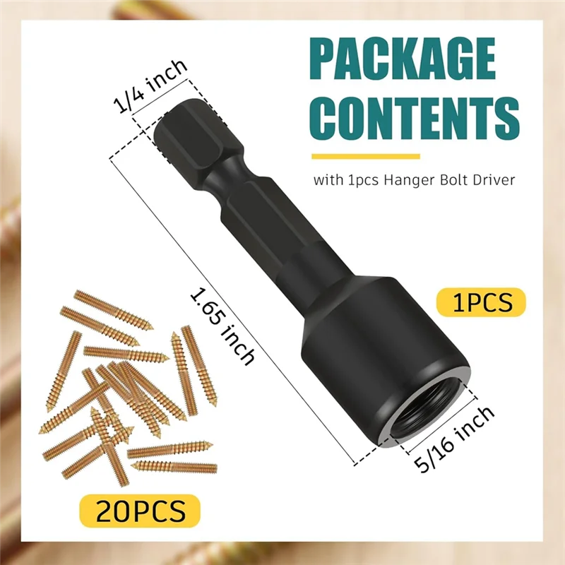 AT05-مسامير شماعات مزدوجة الرأس 5/16-18 × 2 بوصة 20 حزمة مسامير قضيب ملولبة ذاتية التنصت مع سائق