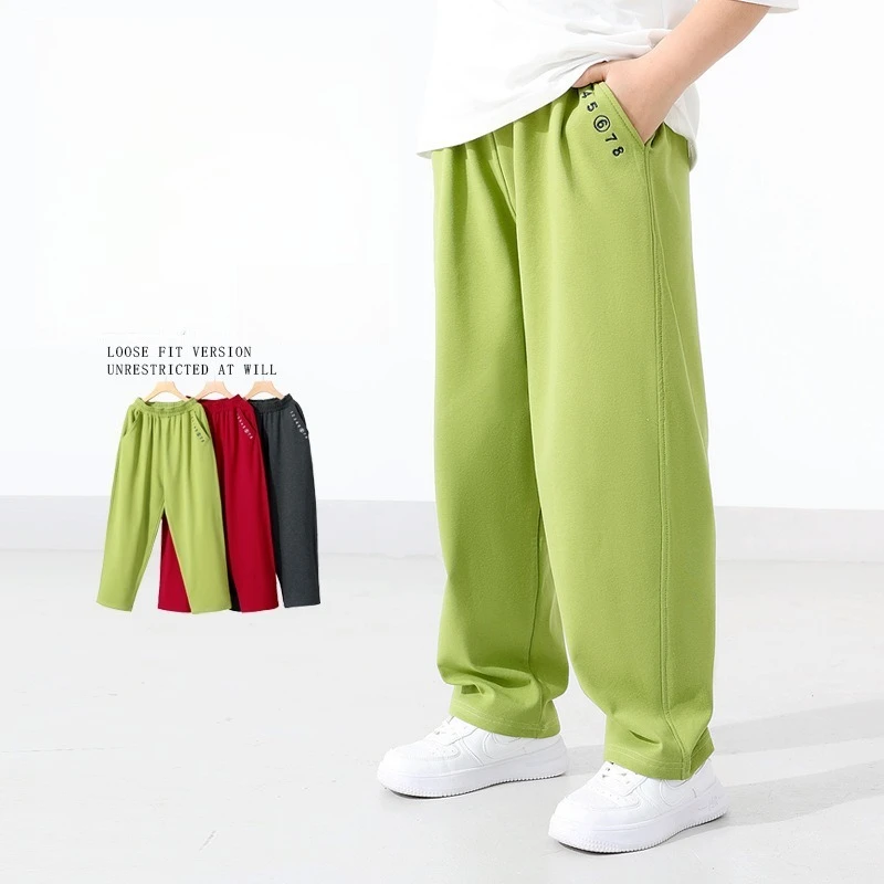 Kids Straight Pants Loose Elastic Waist Comfortable Teen Boys Girls Spring Summer School Playtime Casual Activities Sweatpants