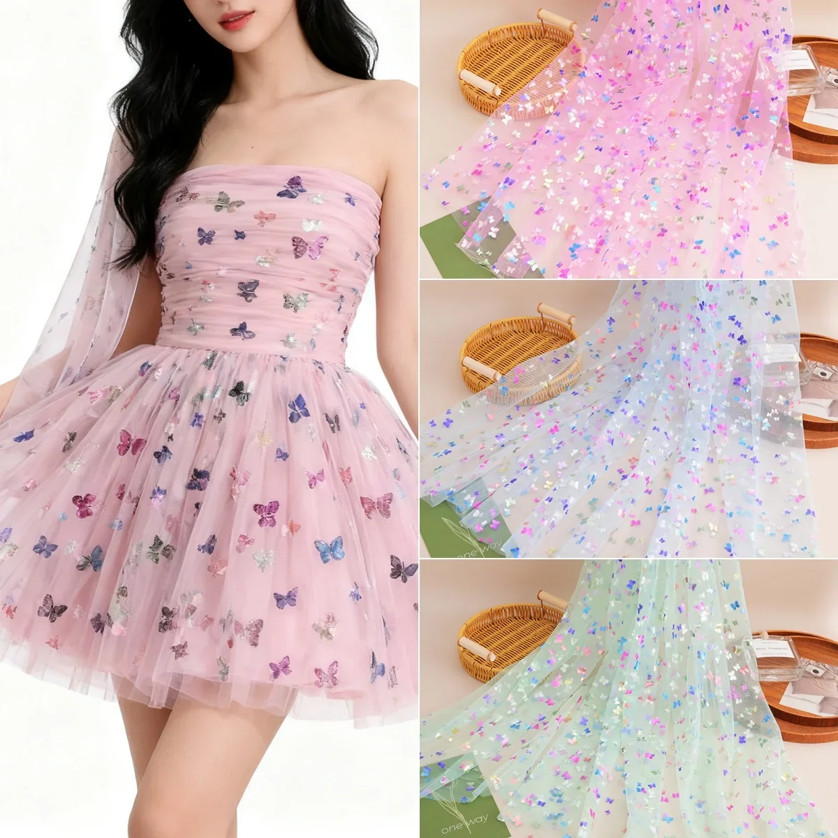 

New butterfly hot stamping mesh fabric sewing children's princess skirt stage fluffy skirt tablecloth decorative mesh fabric