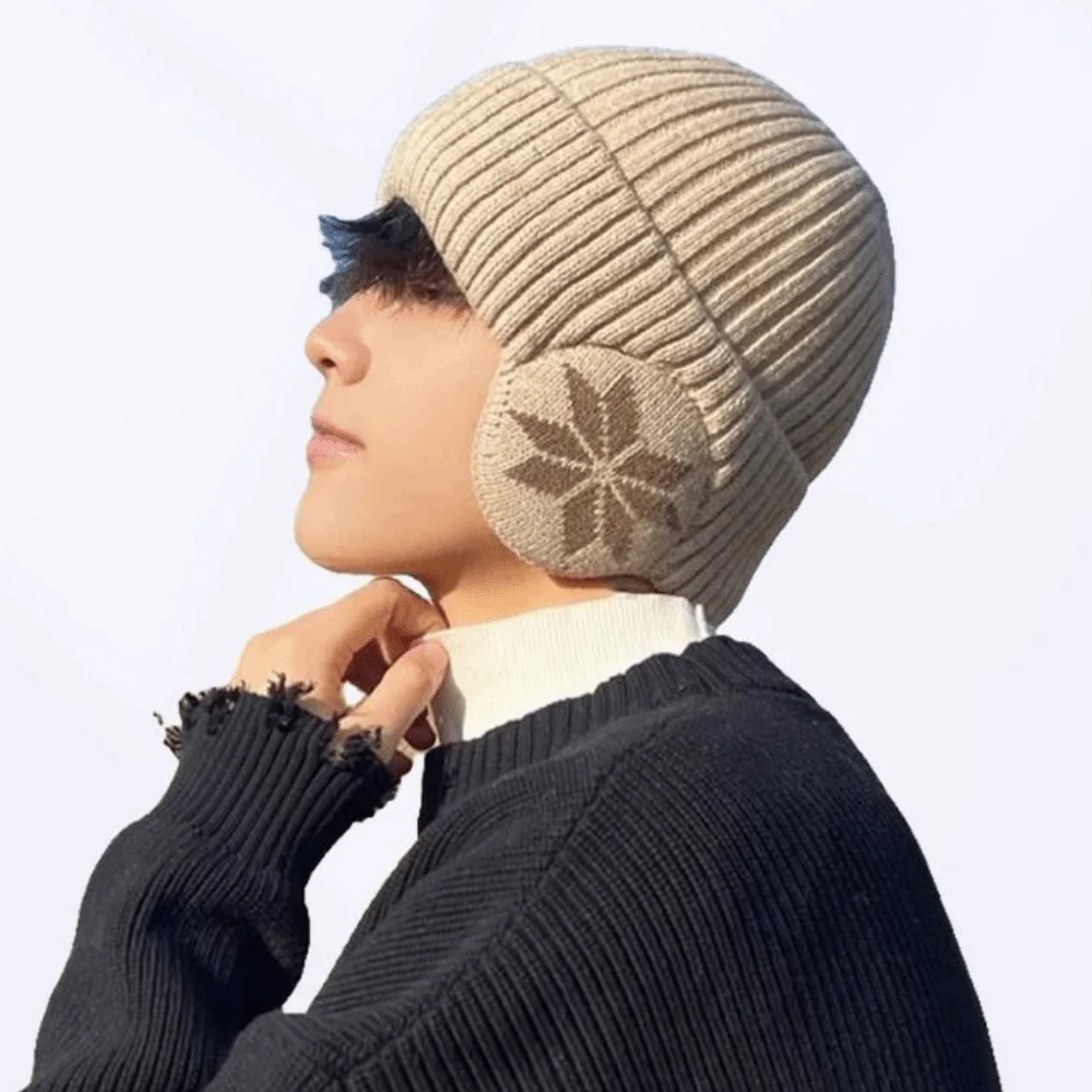 Universal Fit Thermal Winter Knitted Hat Windproof Insulated Ear Protection Hat Thickened Fleece Warm Knit Cap Skiing Activities