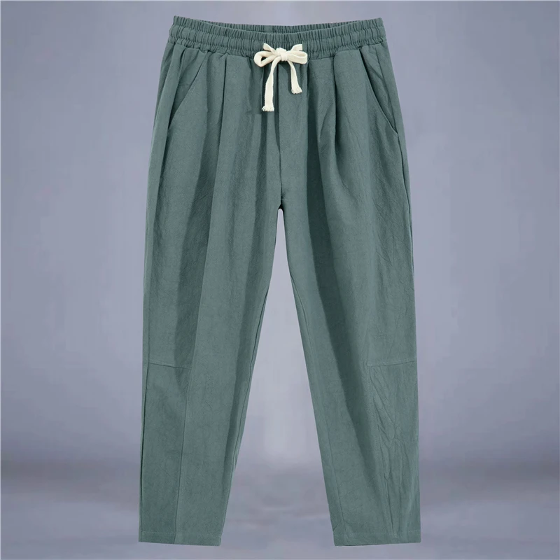 Chinese Sle Linen Casual Pants Loose Long Trousers Cotton Linen Elastic Waist Men's Pants Straight Leg Retro Sle Summer Wear