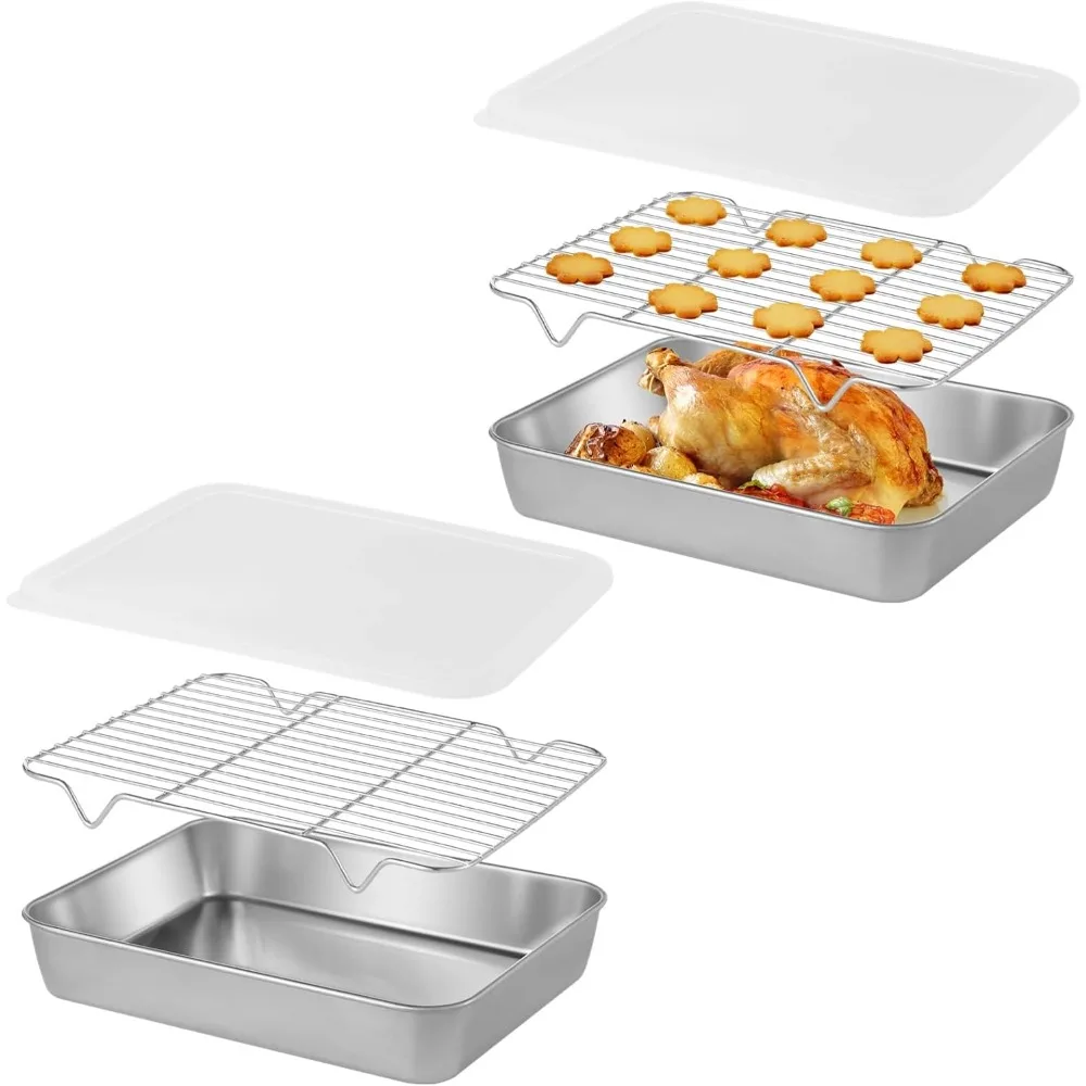 

Глубокие формы для запекания 3-в-1, прямоугольные формы для духовки из нержавеющей стали для приготовления пищи, сервировки, наборы форм для выпечки из 2 предметов, запекание, выпечка
