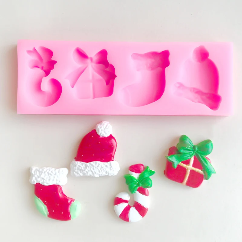 Christmas Series Elk Sleigh Santa Tree Silicone Mold Fondant Cake Chocolate Dessert Paper Cup Top Decoration Kitchen Baking Tool