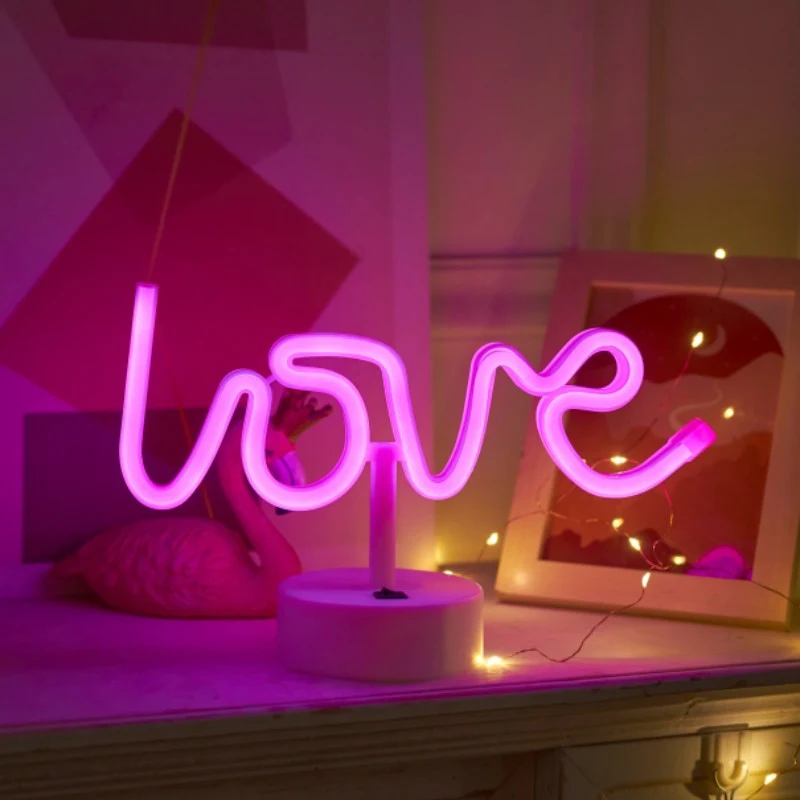 LOVE Neon Signs with Base, LED Night Light,Romantic Atmosphere Lamp for Wall, for Lover,Wedding,Birthday,Party,Christmas Decor