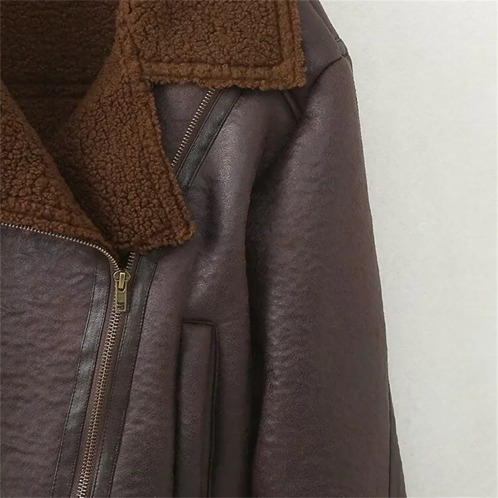 TRAF autunno nuovo prodotto moda donna Casual moto giacca corta giacca in pelle cappotto manica lunga