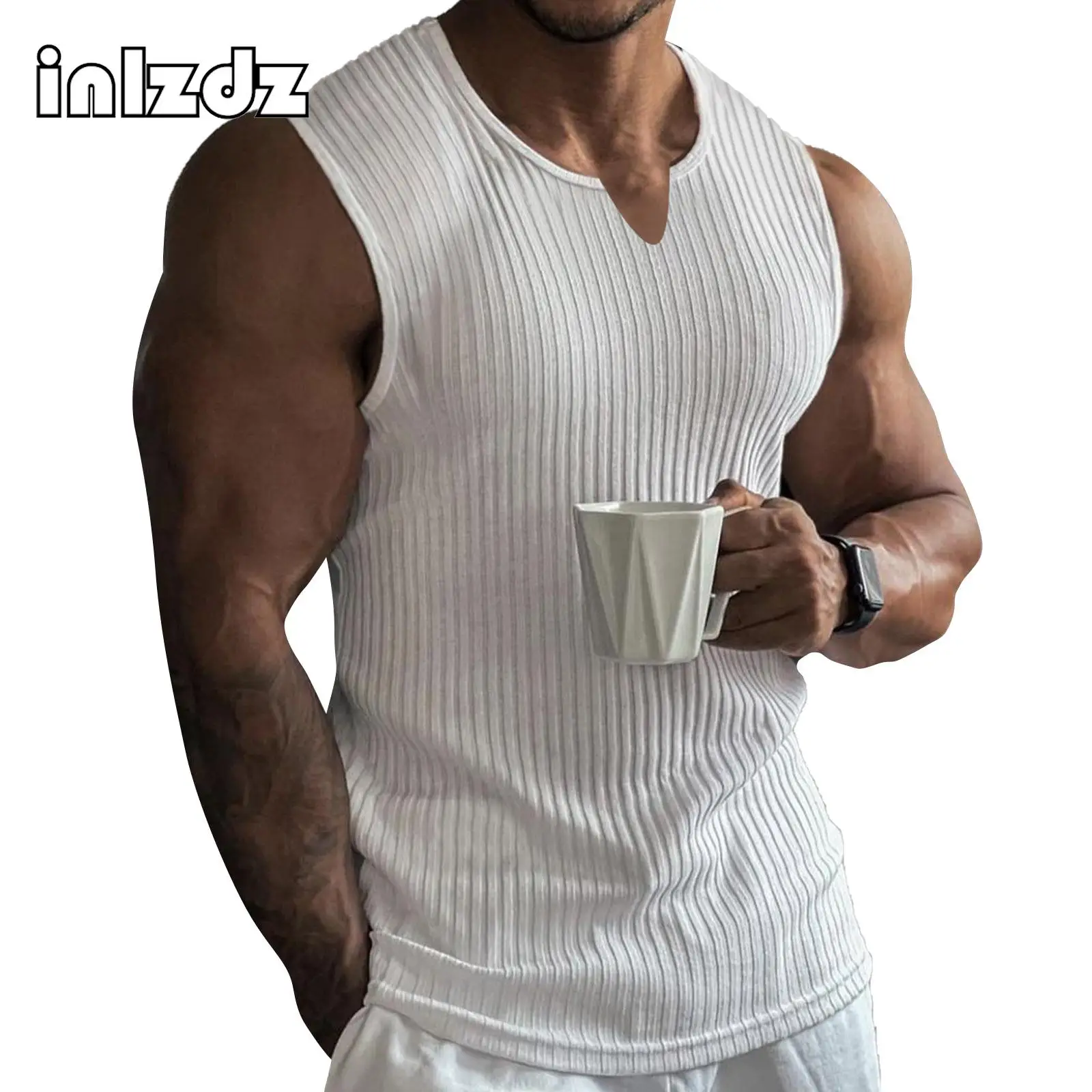 

Mens Fashion V Neck Ribbed Sports Vest Casual Solid Color Sleeveless Muscle Shirts Gym Workout Athletic Tank Top