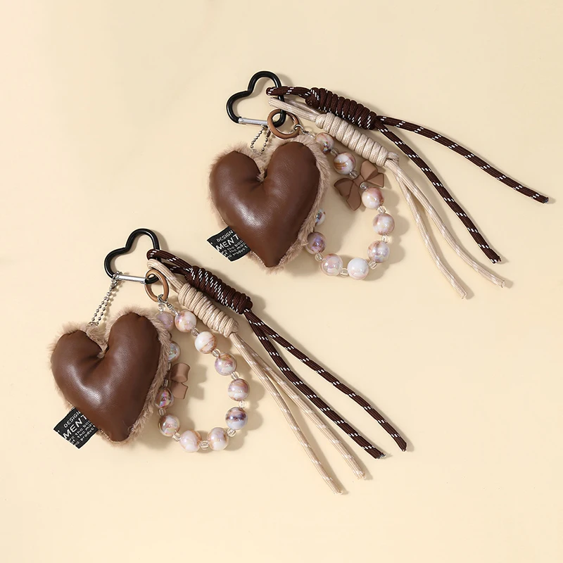 Heart Shaped Leather Plush Silicone Cord Chain Key Pendants Women Charm Bag Pendant Couple Key Ring Kid Toy Gift Key Jewelry