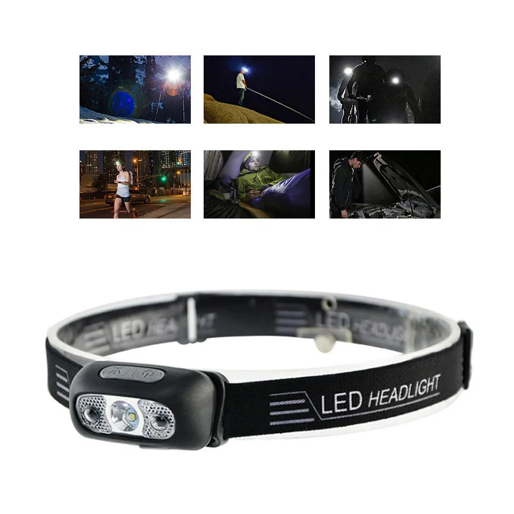 LED Headlamp USB Charging Headlight for Outdoor Sports Camping Hiking Running Fishing Night Use