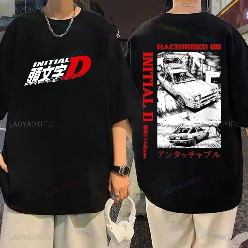 Anime. Drift  AE86 Initial-D Double Sided T Shirt O-Neck Summer Casual Unisex R34 Skyline GTR JDM Manga Mens Womens T-Shirts