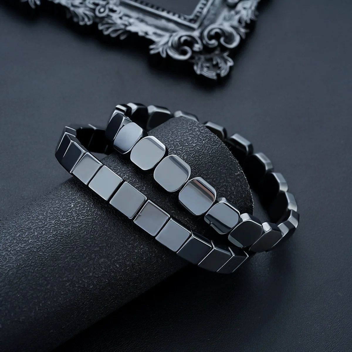 Hematite Bracelet for Men, Minimalist Square Bead Wristband, Naturally Support T-Levels Restore Confidence Enhance Focus