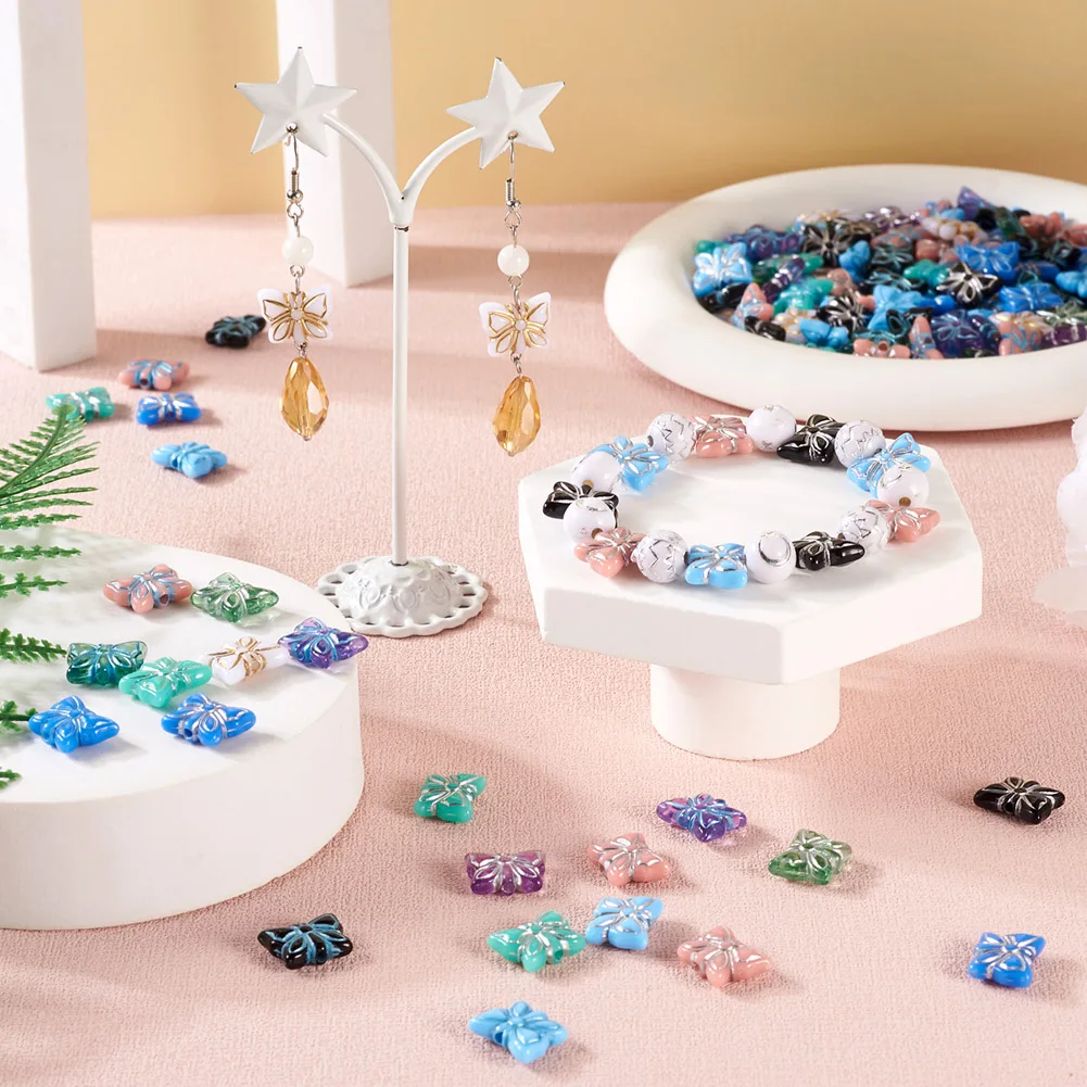 280/300pcs Colorful Butterfly Rose Flower Acrylic Beads Loose Spacer Beads for Diy Earrings Bracelet Jewelry Handcraft Making