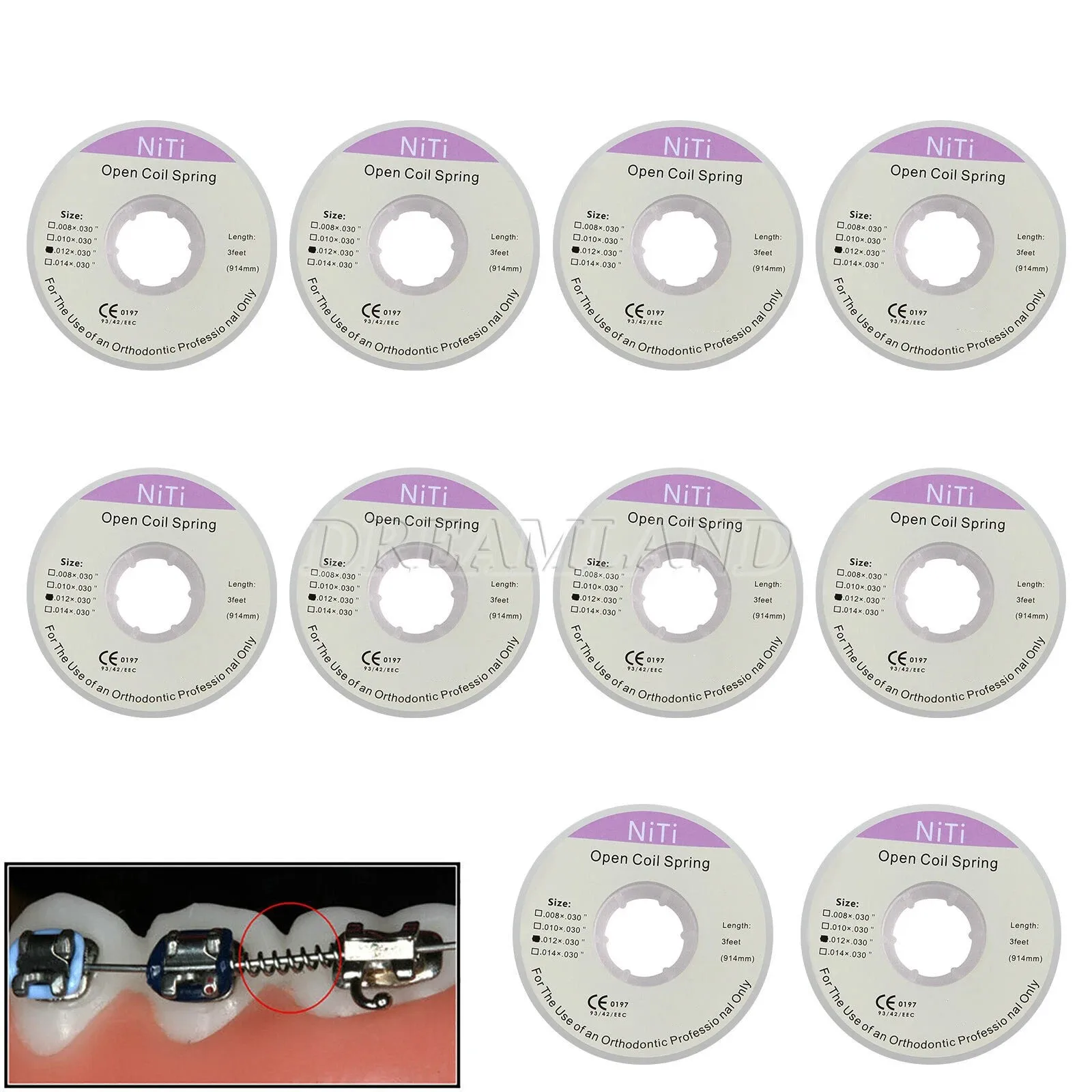 914 mm Dental Orthodontic Niti Open Coil Spring 3 Feet 012 Inch 10 Rolls