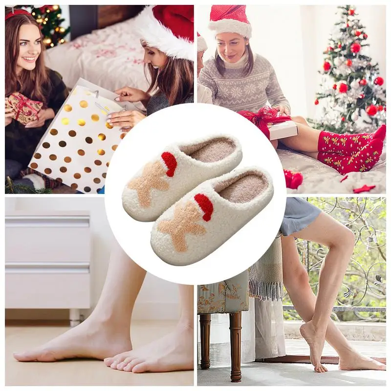 Winter Slippers for Women Christmas Slippers Christmas Gingerbread Man Slippers Women's Men's Plush Warm Santa Slippers Plush