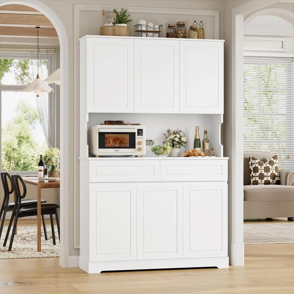 FACBOTALL 74 خزانة مخزن، خزانة مطبخ طويلة مع 6 أبواب ودرجين، خزانة مطبخ مع سطح واسع، حديثة #5