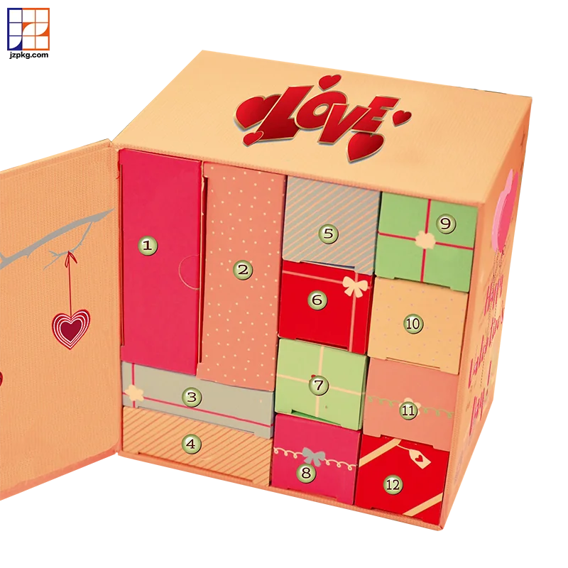 2025.Custom 14 Drawers Packaging Box Set Cosmetic Empty Gift Box Countdown Beauty Valentines Advent Calendar Box 14 Day for Adul