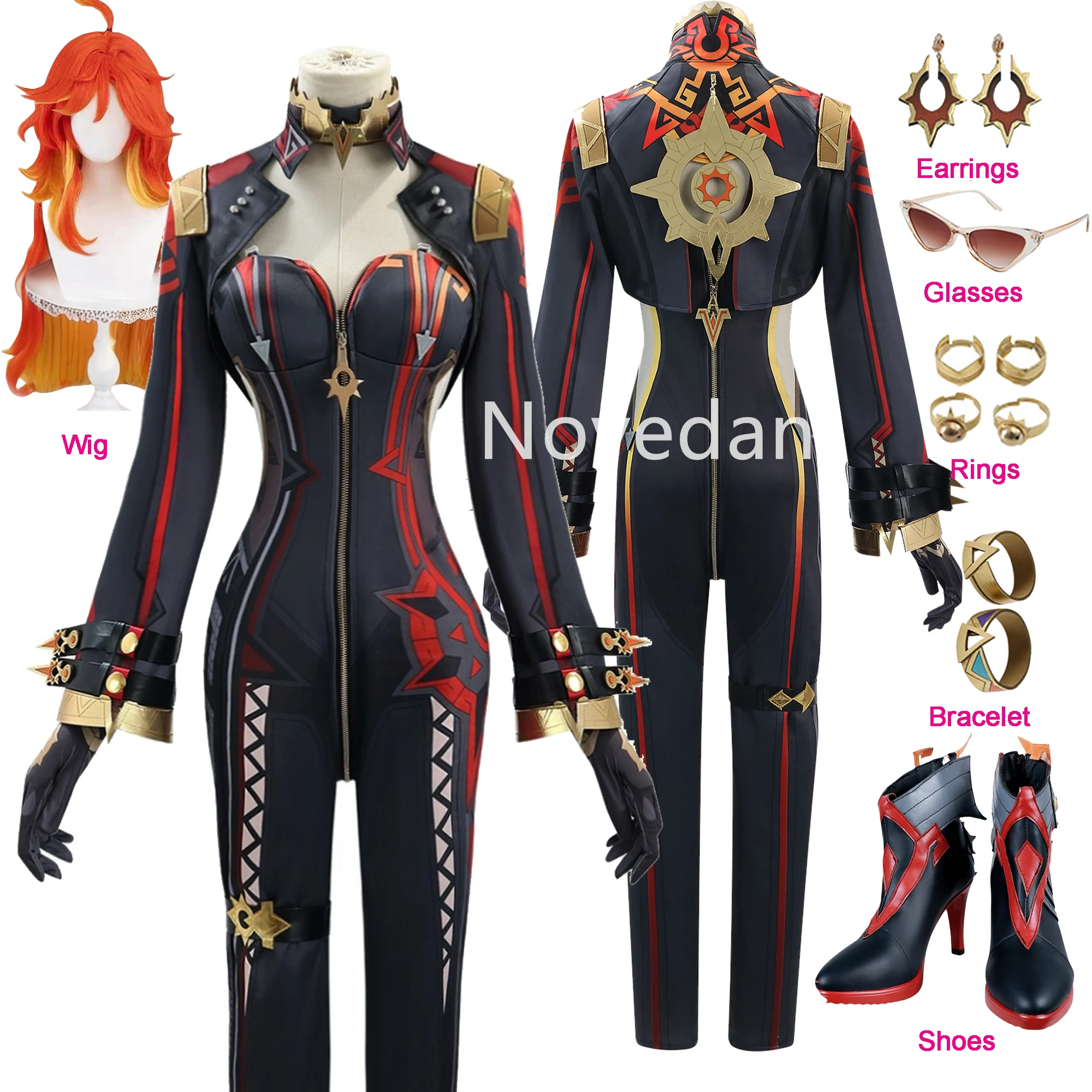 Mavuika Genshin Impact Cosplay Komplettset Anime Perücke Schuhe Anzug Zubehör Party Halloween Kostüm für Frauen