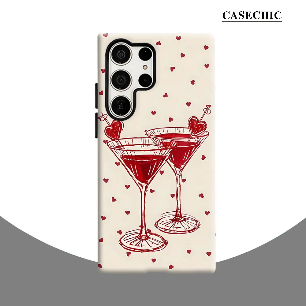 Red Heart Martini Phone Case for Samsung Galaxy S26 S25 Ultra S24 S23 Ultra Plus Shockproof Double layer tough Back Cover