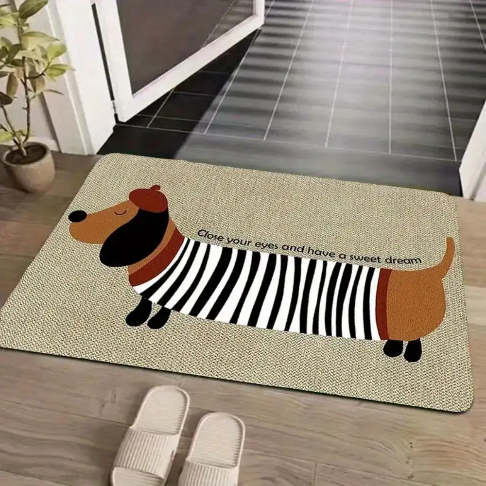VIKAMA Cartoon Dachshund Doormat Stain-Resistant & Non-Slip Entrance Hallway Mat Bathroom & Toilet Rug Home Decor