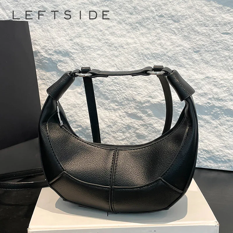 

LEFTSIDE Retro Small Splicing Leather Saddle Bag 2025 New Trendy Shoulder Bag Fashion Crossbody Bag Females Luxury Handbags