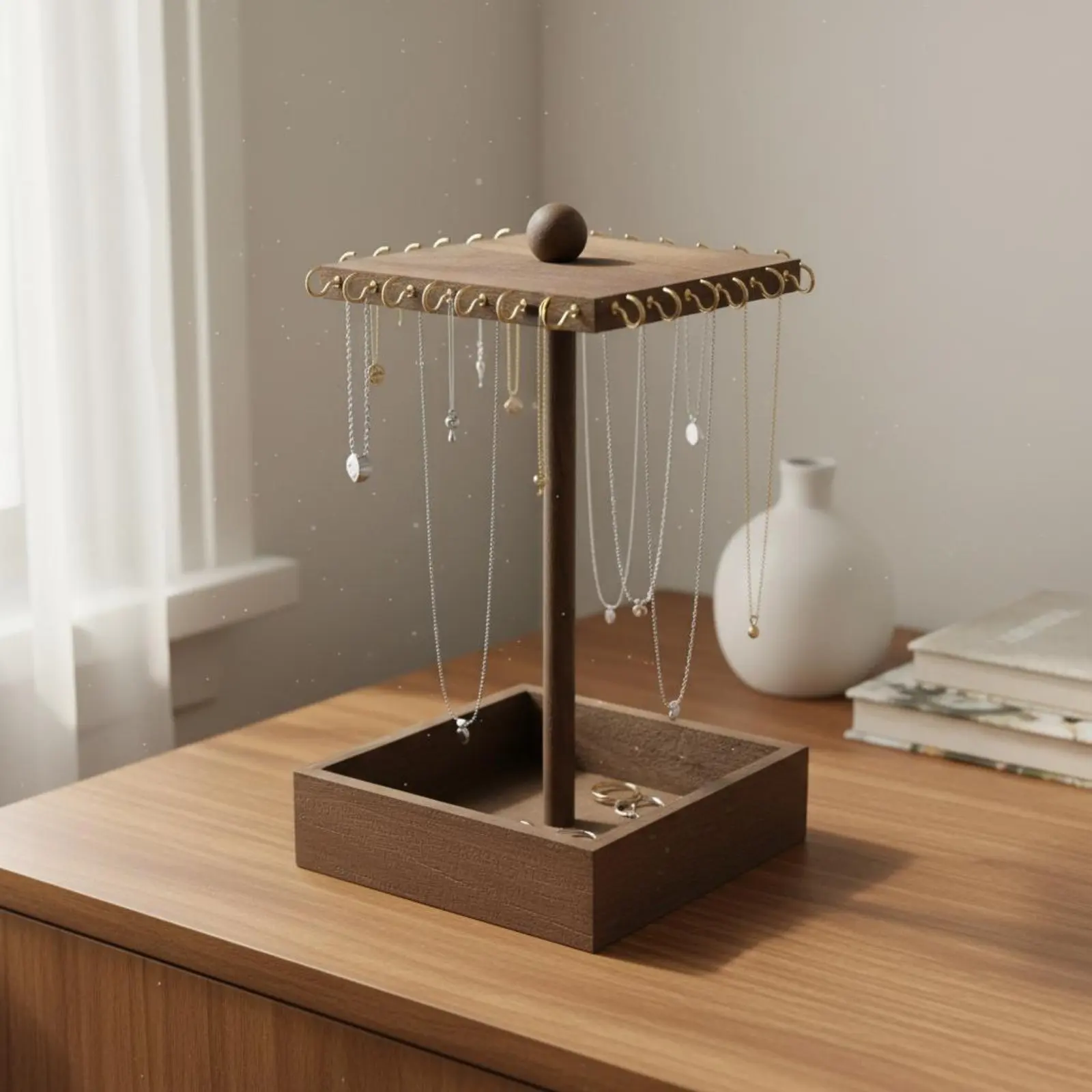 Rotating Jewelry Holder Minimalist Design Countertop Keychain and Scrunchie Rack Necklace Hanger Stand Rotatable for Craft Fair