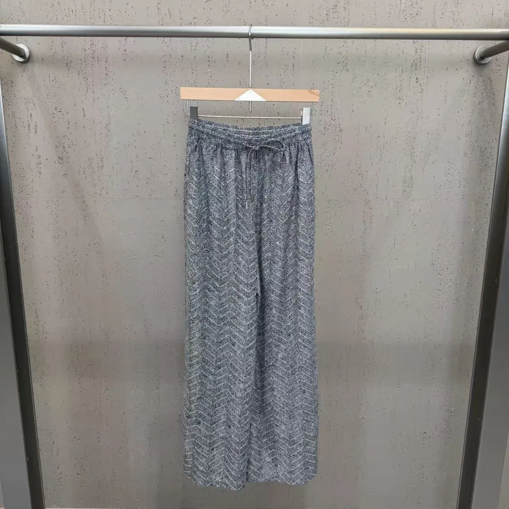 High Street Fashionable Loose Boyfriend Style Shirt Top Casual Pants Women's High Temperature Diamond Shining Stripe Set