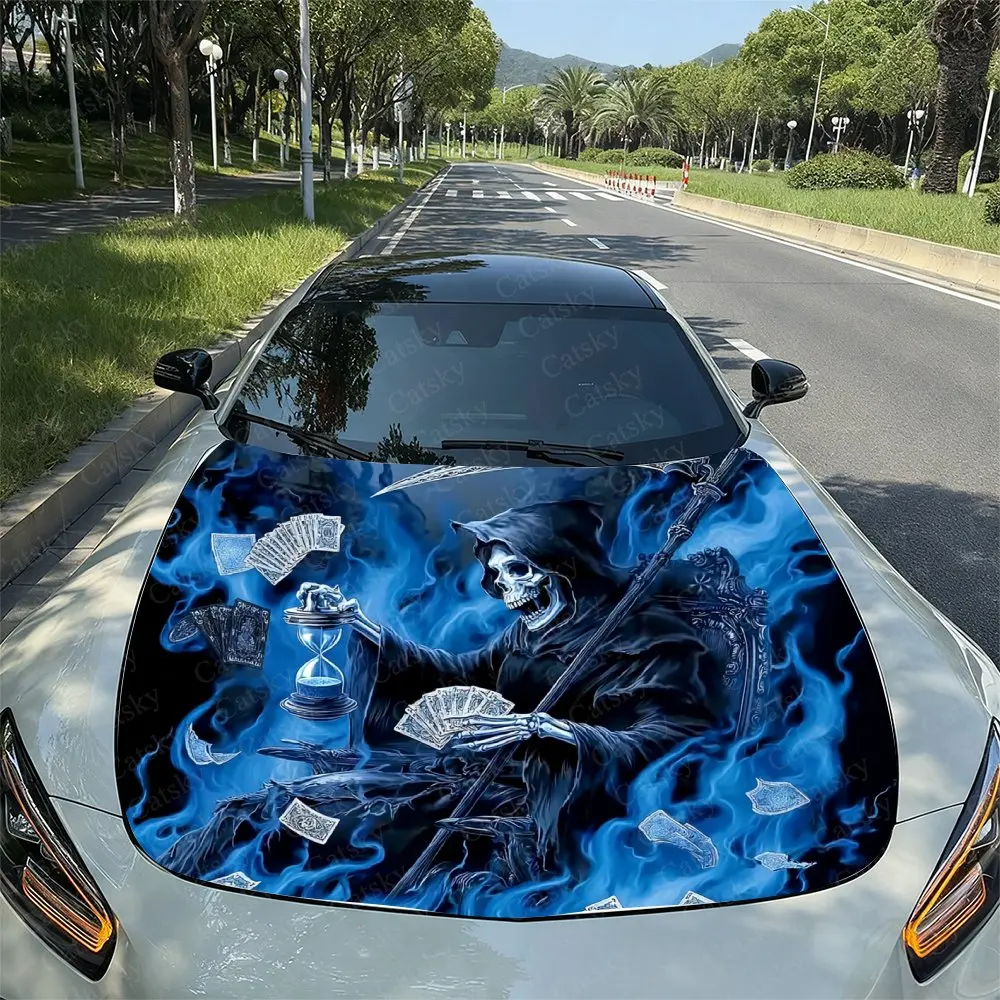 

Blue Flame Card Skeleton Car Engine Hood Packaging, Colored Vinyl Stickers, Truck Patterns, Engine Hood, Car Parts Decoration St