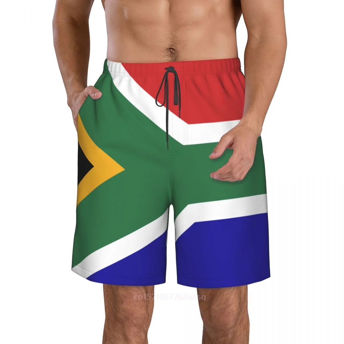 2025 Summer Polyester South Africa Country Flag 3D Printed Men's Board Shorts Beach Pocket Running Summer Pants