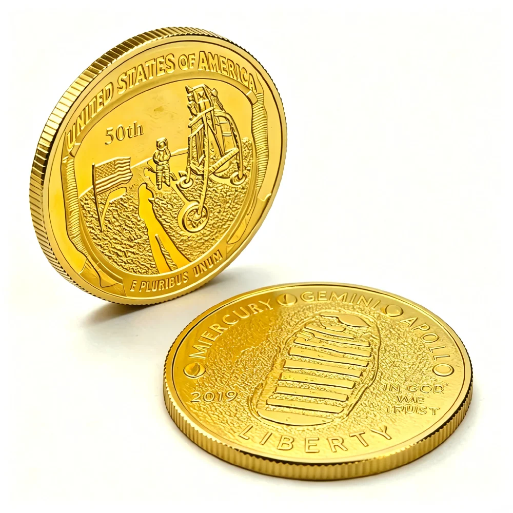 Pièce commémorative de l'atterrissage sur la Lune du programme Apollo, médaille plaquée or et argent, souvenir patriotique, cadeau pour collectionneurs et passionnés