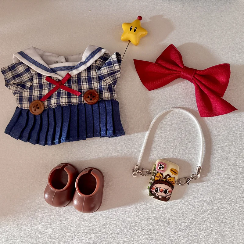 ل 17 سنتيمتر Labubu ملابس دمى بحار البحرية مطوي فستان الزي مجموعة ل Labubu 1 2 3 جيل موضة Kawaii مصغرة زي