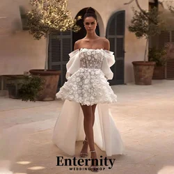 Customized Short Beading Wedding Dresses Boat Neck For Women Charming Simple Flower Applique Bridal Gown Vestidos De Novia