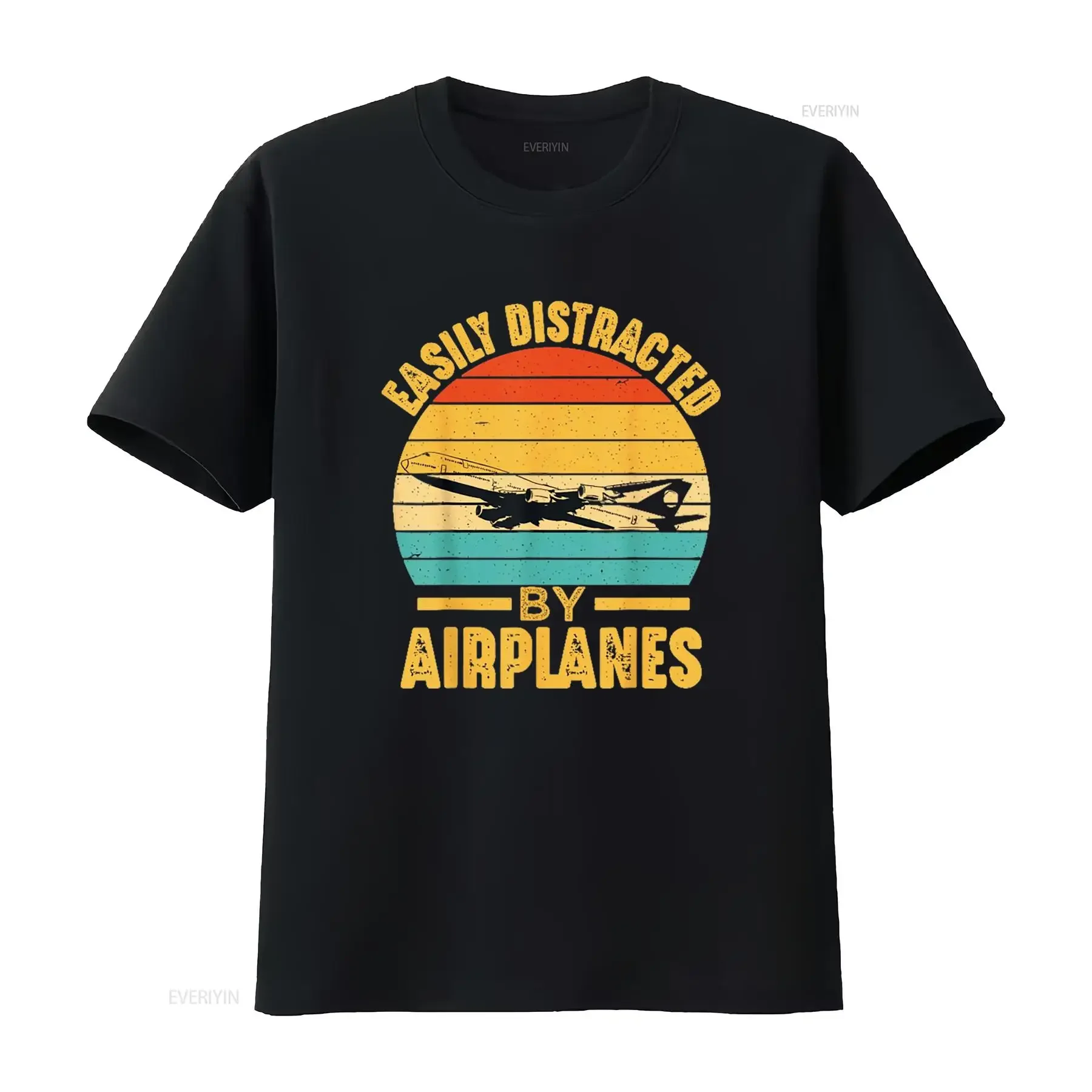 Easily Distracted By Airplanes Pilot s Funny Aviation T Shirt Black Medium vintage Washed Unisex designer clothes streetwear