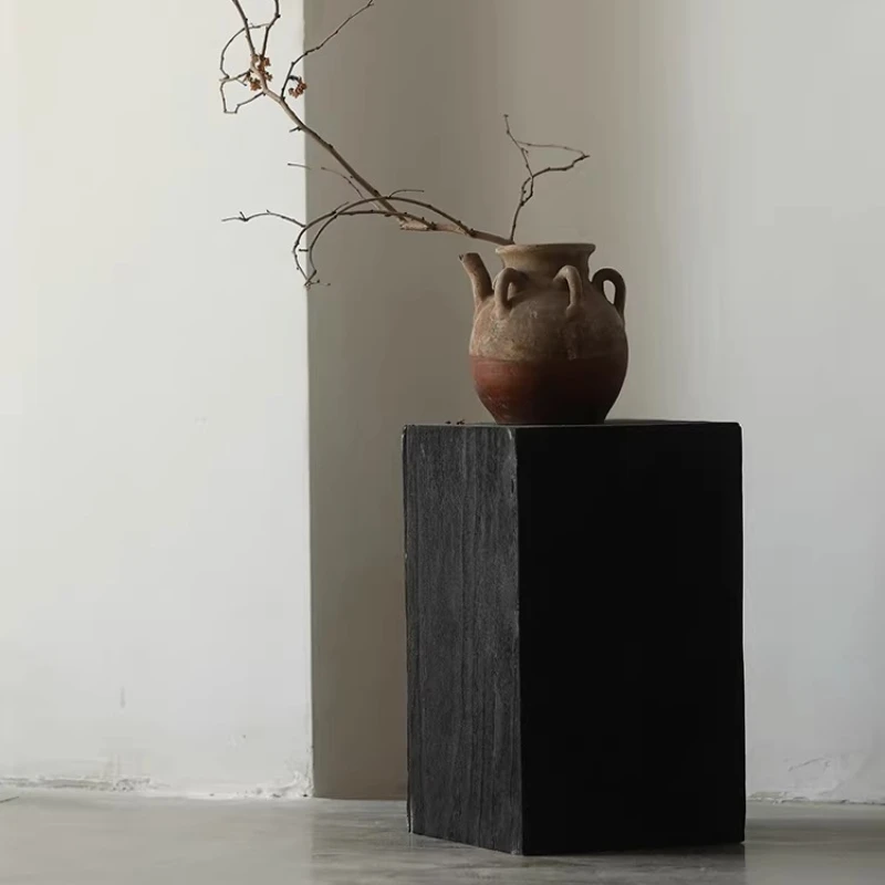 

Приставной столик Wabi Sabi Black Square из массива дерева, маленький деревянный столик в деревенском стиле, чайный столик для гостиной, минималистичная прикроватная тумбочка