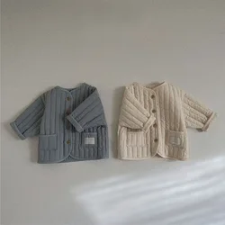 2026 Winter New Baby Long Sleeve Warm Coat Solid Infant Girls Plus Velvet Thick Cardigan Coat Toddler Boys Cotton Padded Jacket