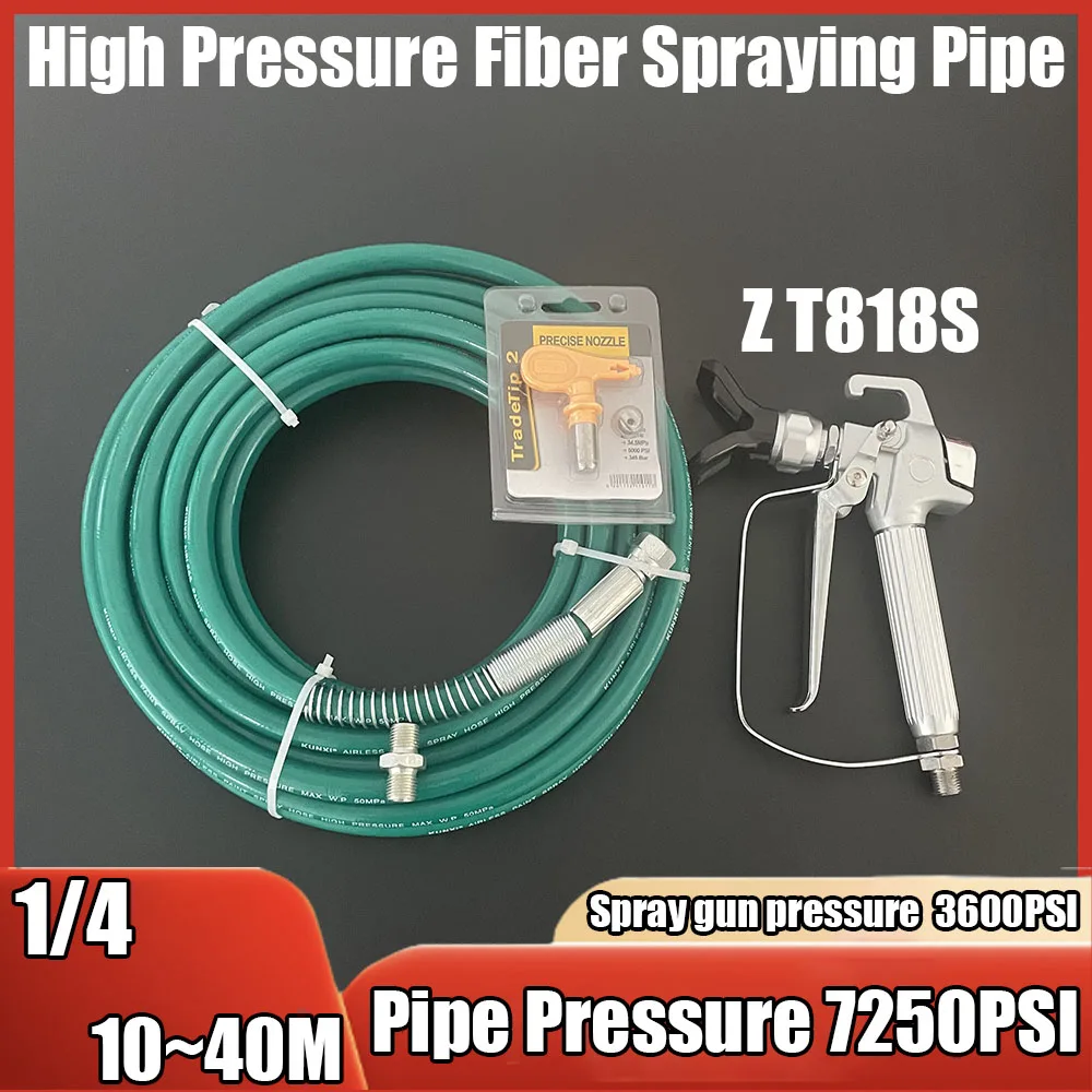 igh Pressure Airless Spray Hose 1/4BSP Kit Spray Gun dDouble-Layer Fiber Tube, Pressure 7250PSI, Equipped wWith 517 Nozzle